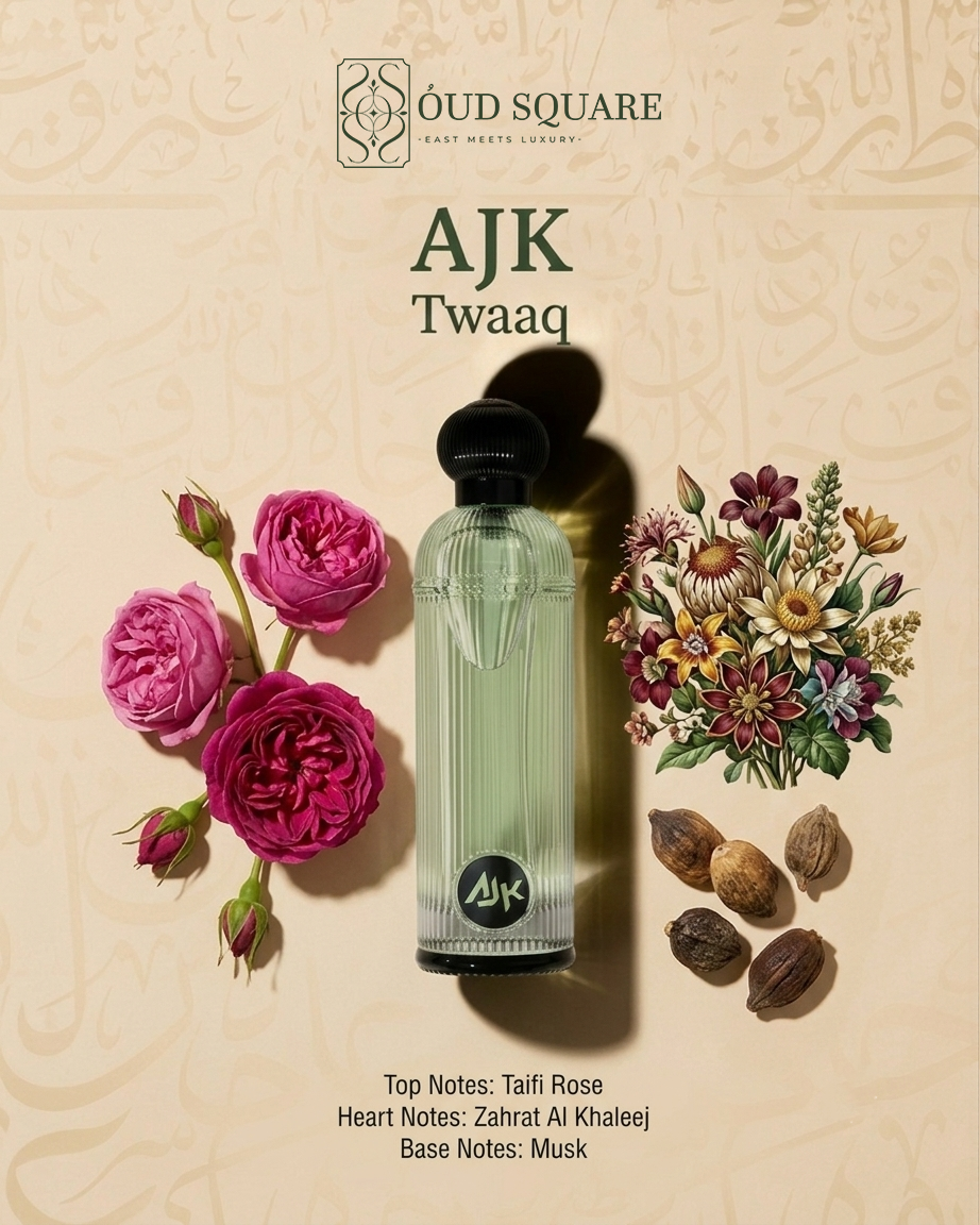 AJK bold floral unisex eau de parfum with Taifi Rose and deep musk — Twaaq fragrance