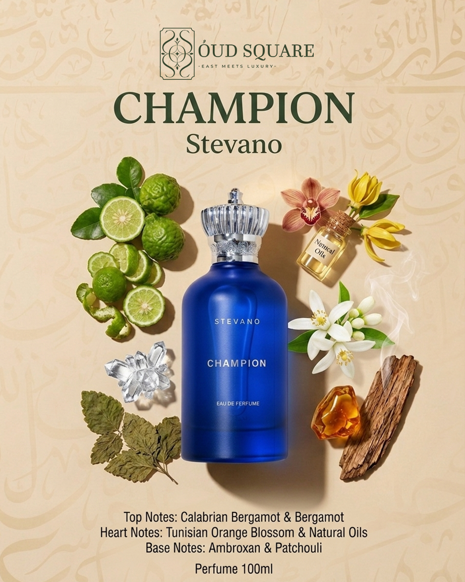 Champion men's eau de parfum with Calabrian bergamot Tunisian orange blossom and patchouli — refined fragrance