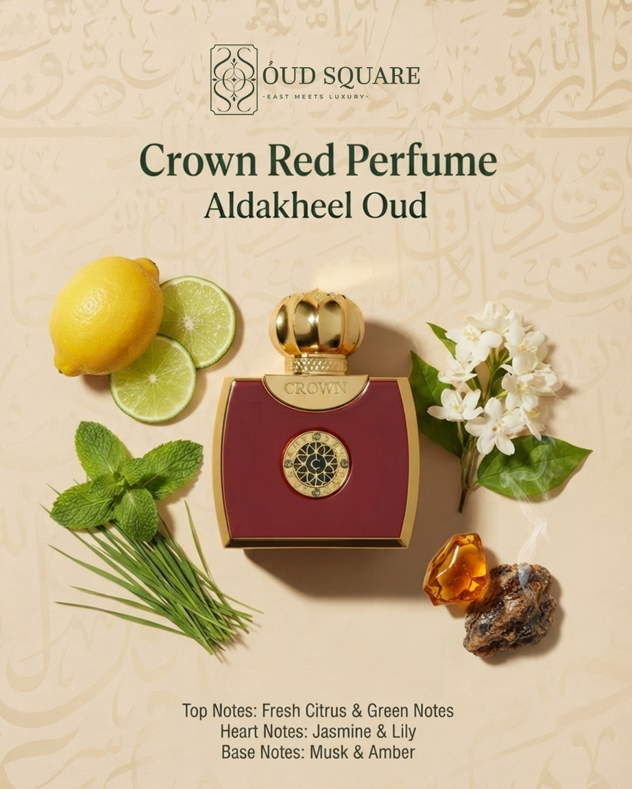 Crown Red EDP by Aldakheel Oud — fresh citrus green notes jasmine lily musk amber feminine women's perfume
