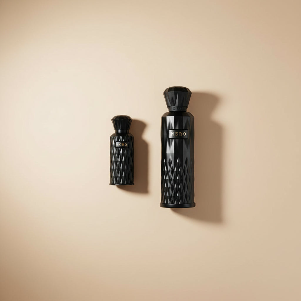 Black perfume bottles with decorative packaging featuring the brand 'Sedra' on a white background.