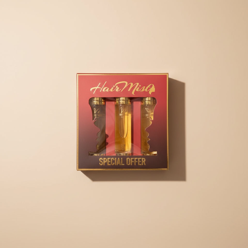Three bottles of Hair Mist with a packaging box featuring 'Hair Mist' branding and 'Special Offer' text.