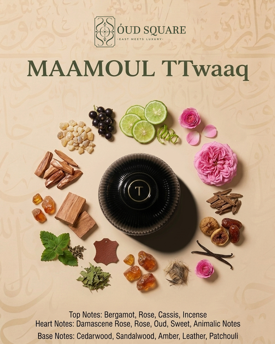 Maamoul T perfumed incense with Damascene rose oud and amber leather — deeply Oriental Arabian incense