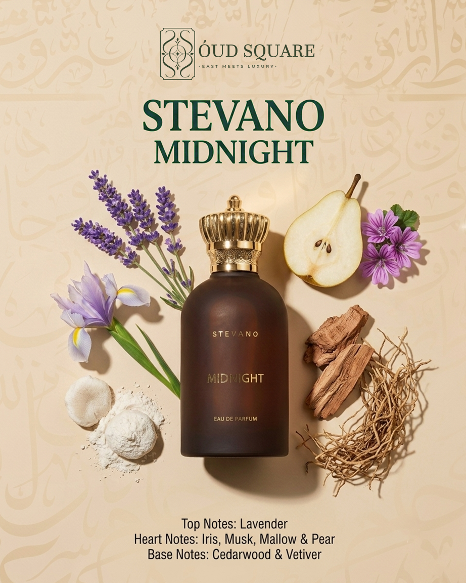Midnight men's eau de parfum with lavender iris musk and cedarwood — Stevano refined masculine fragrance