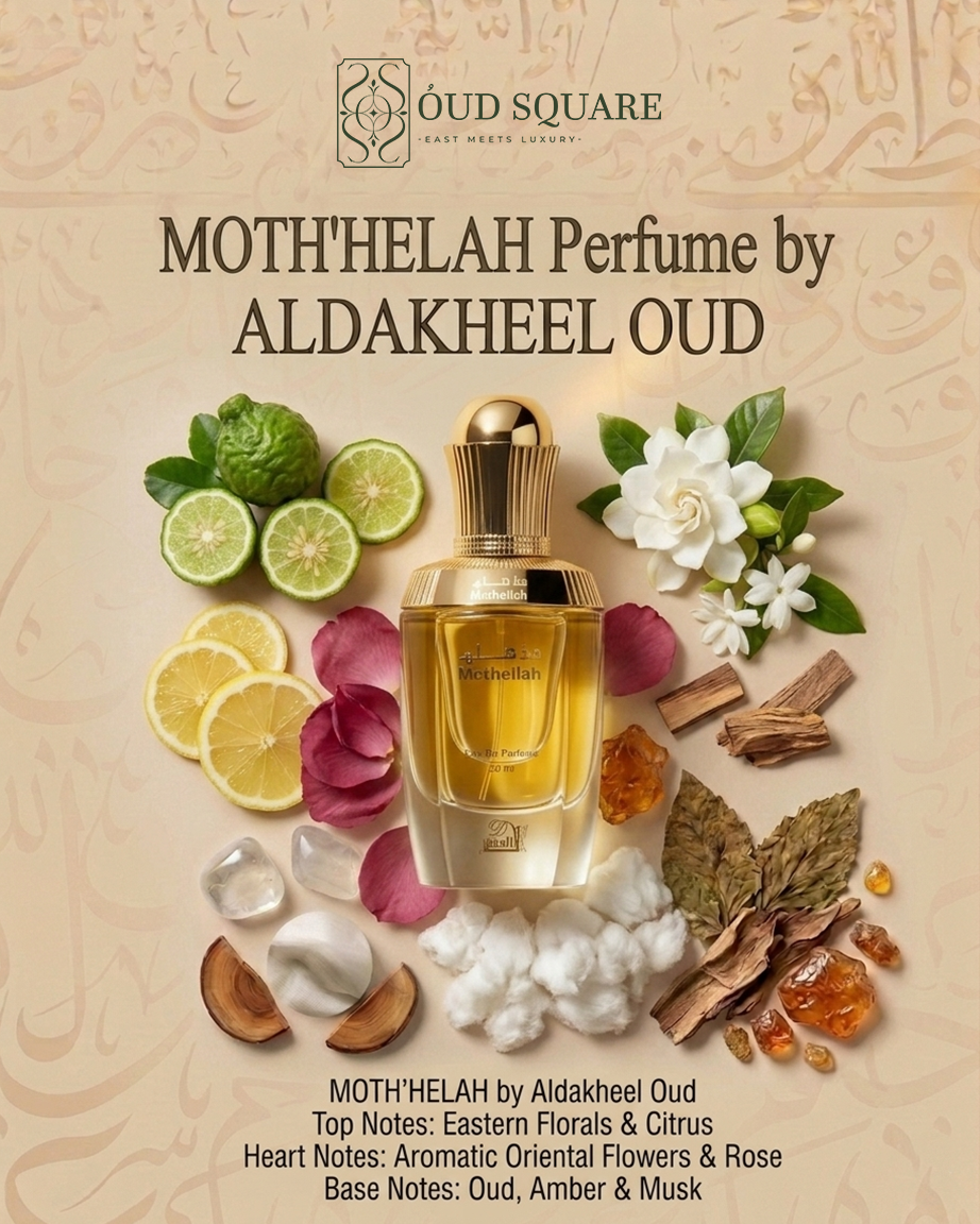 Moth'helah EDP by Aldakheel Oud — floral oriental oud unisex perfume with Eastern florals rose and amber