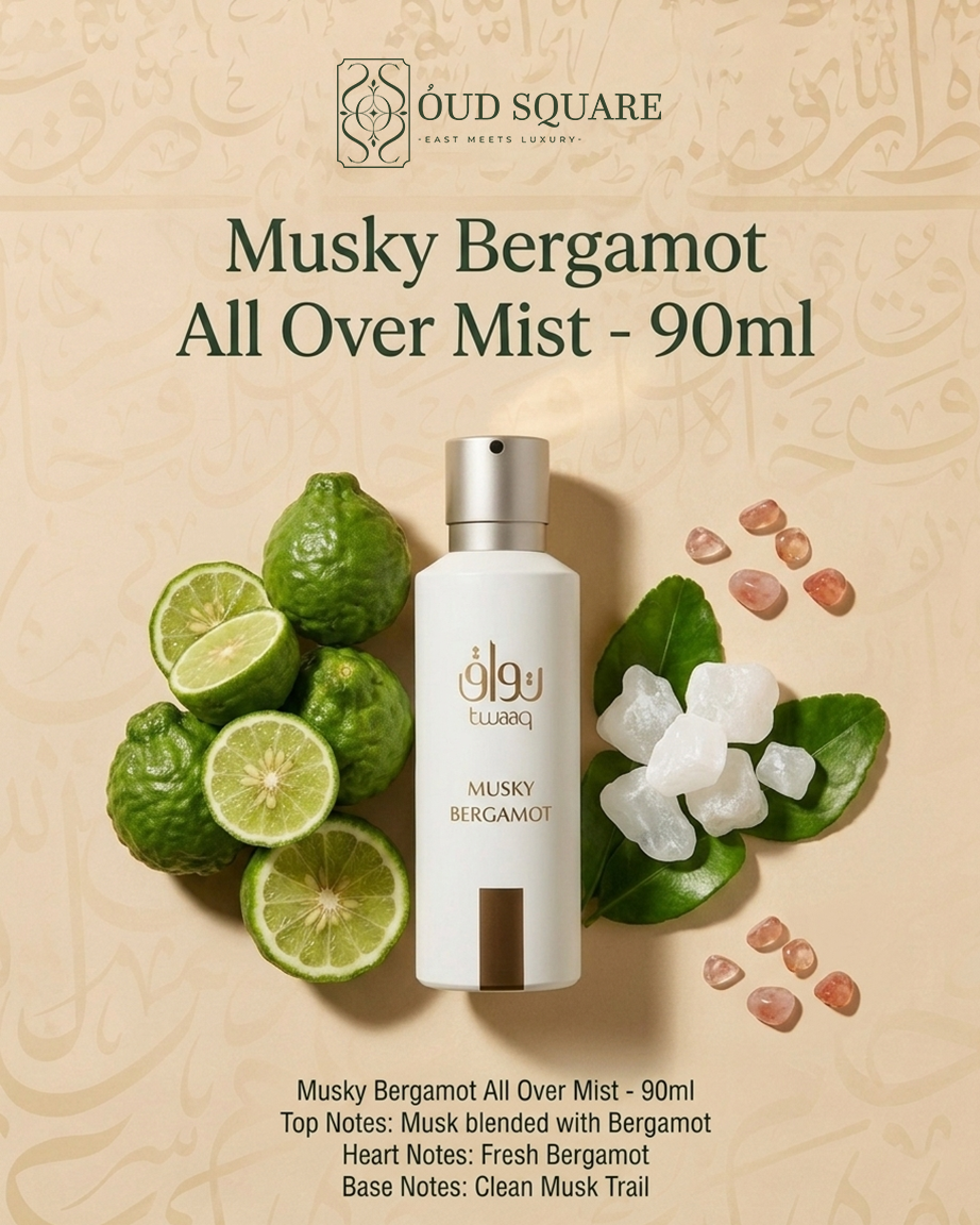 Musky Bergamot body mist with fresh bergamot and clean musk — gentle everyday fragrance spray