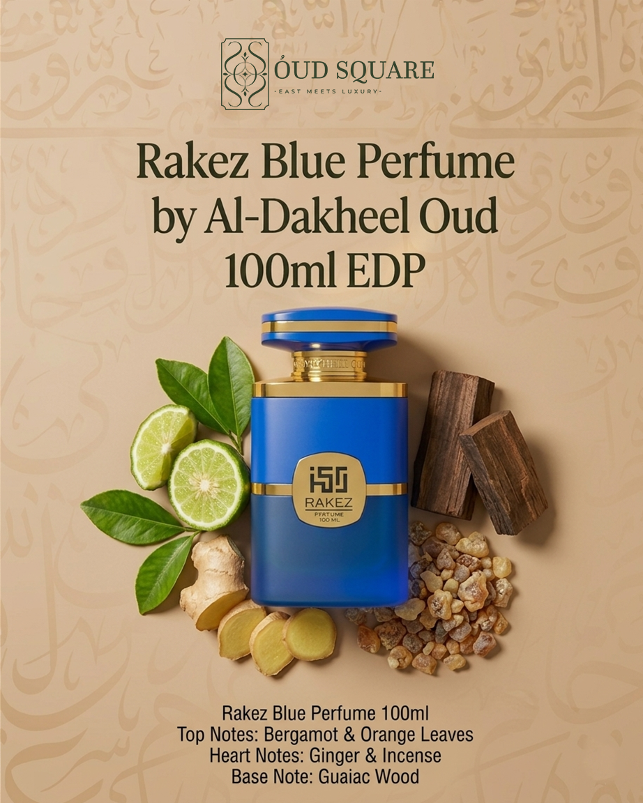 Rakez Blue EDP 100ml by Aldakheel Oud — fresh woody masculine bergamot incense and guaiac wood perfume