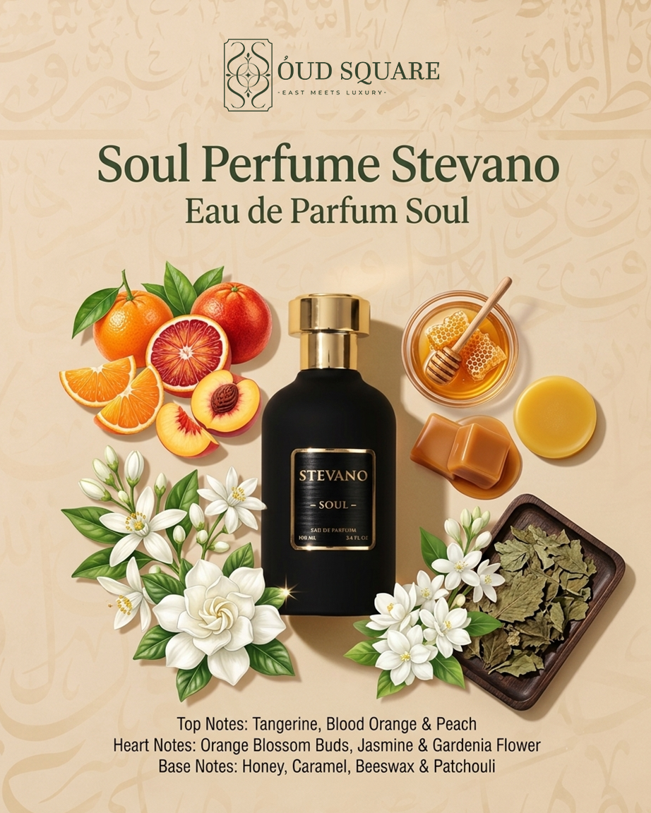 Stevano Soul 100ml EDP — tangerine peach jasmine gardenia honey caramel beeswax fragrance bottle