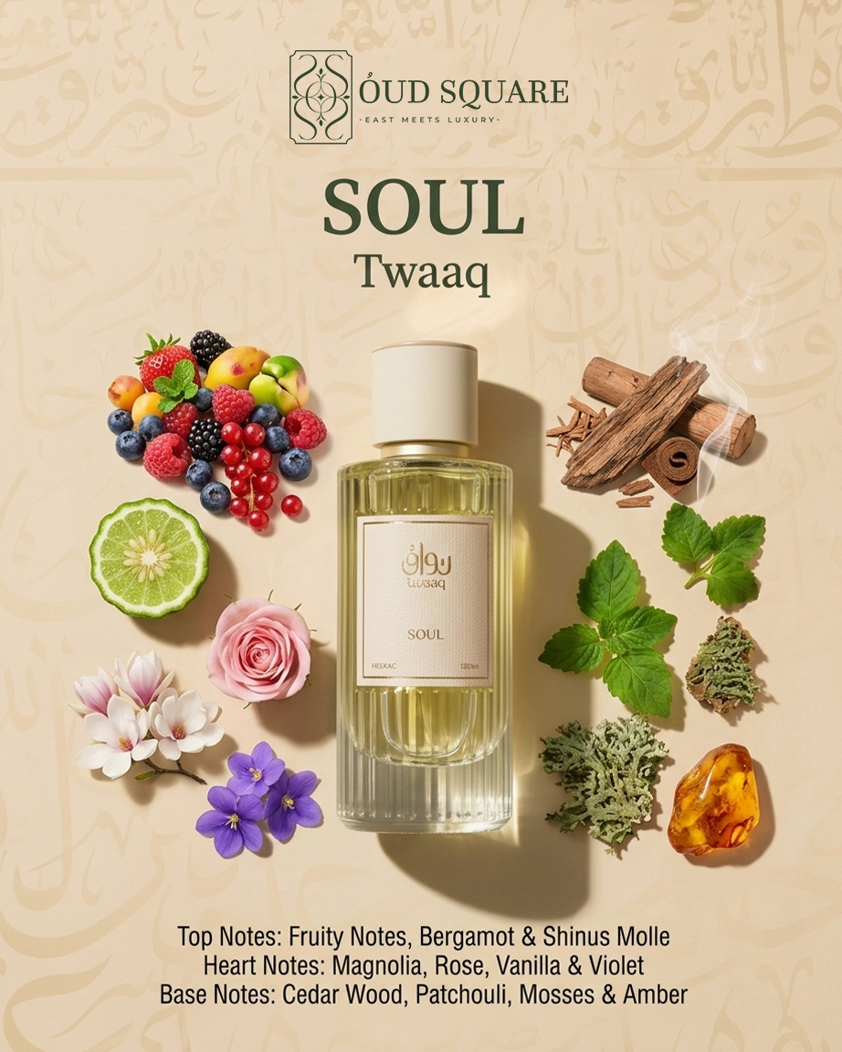 Soul EDP 100ml by Twaaq — citrus woody masculine perfume with bergamot magnolia and amber from Oud Square