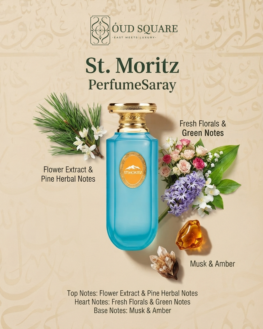 St. Moritz EDT by Saray — flower extract pine herbal fresh florals green musk amber alpine unisex fragrance