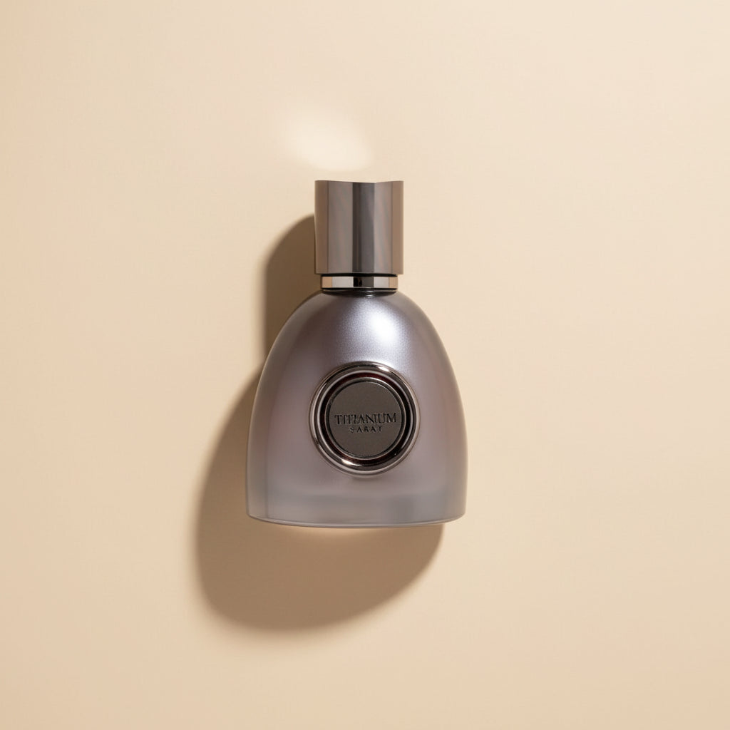 Perfume bottle labeled 'Titanium' on a white background