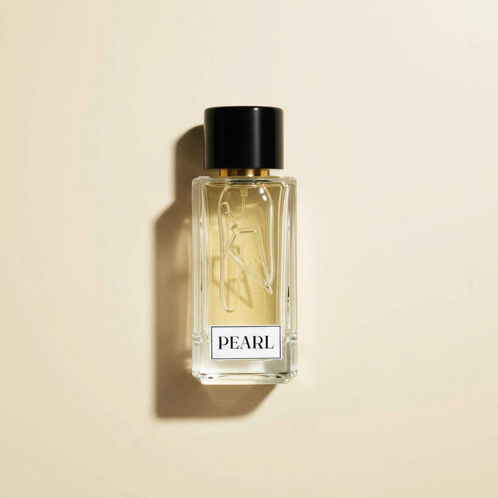 Perfume bottle labeled 'Pearl' on a white background
