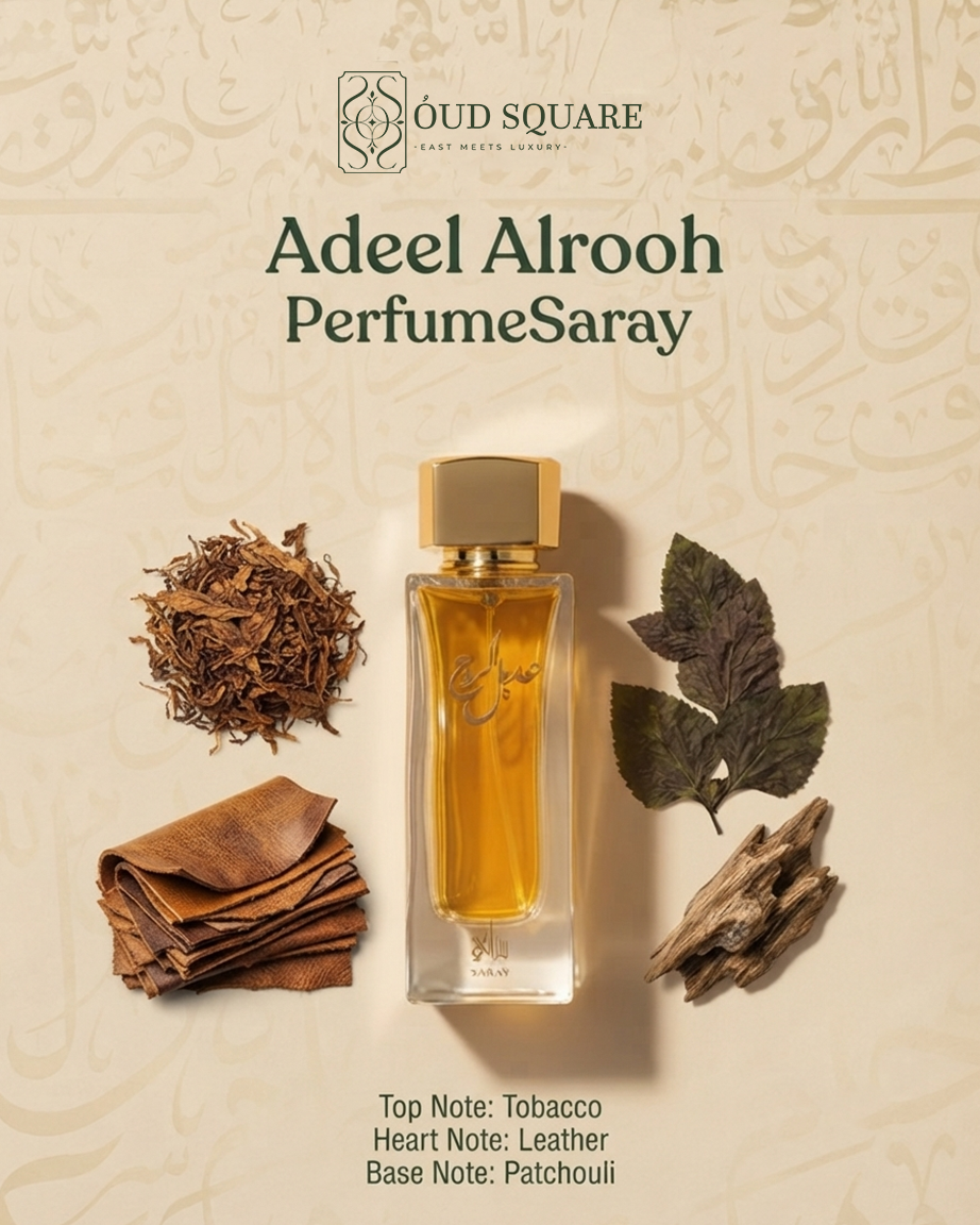 Saray Adeel Alrooh EDP — tobacco leather patchouli dark soulful bold unisex fragrance bottle