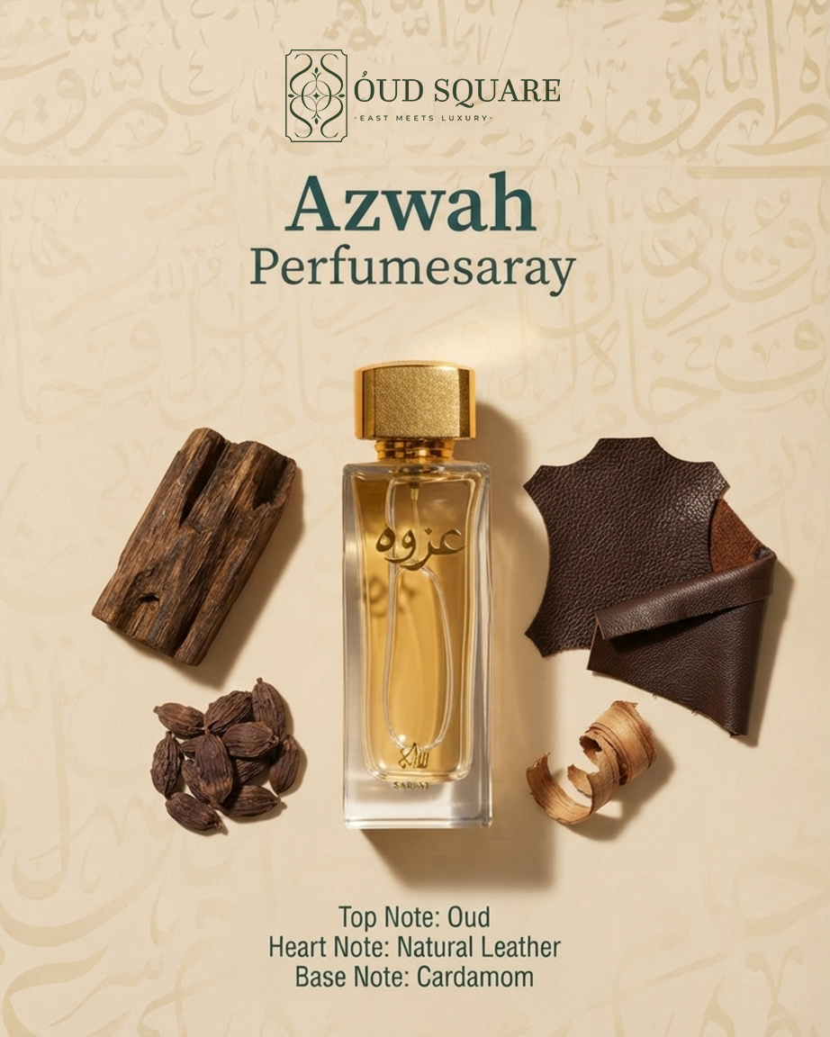 Azwah EDP by Saray — oud natural leather cardamom bold deeply Arabian unisex perfume bottle
