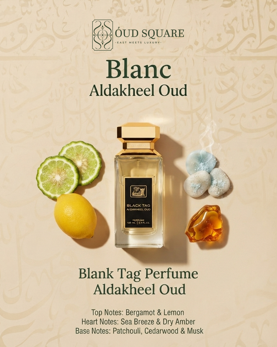 Blank Tag EDP by Aldakheel Oud — bergamot lemon sea breeze dry amber patchouli cedarwood musk modern unisex
