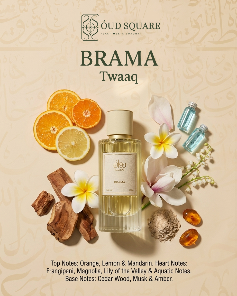 Brama EDP 100ml by Twaaq — citrus floral romantic feminine perfume with orange frangipani and amber

