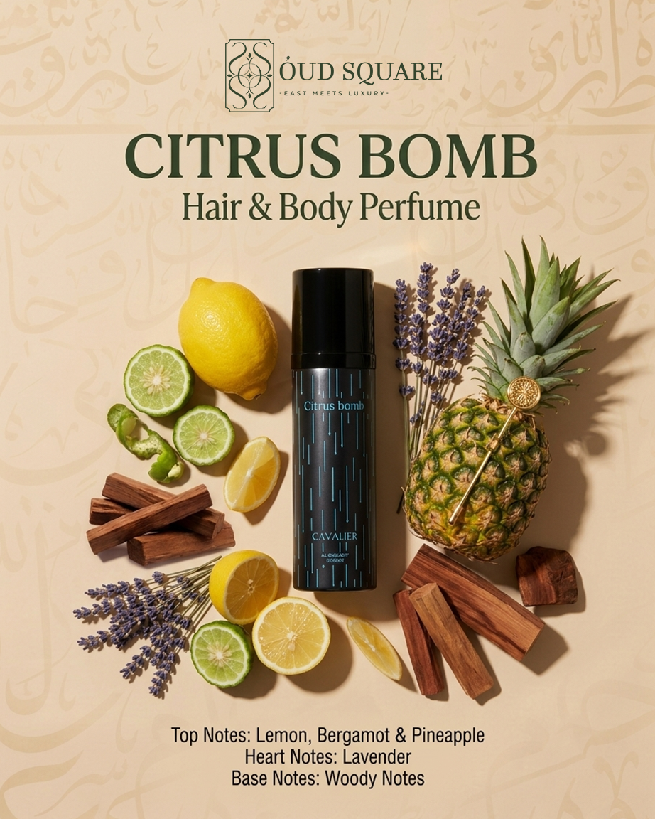 Citrus Bomb Hair & Body Perfume 100ml by Cavalier — fresh citrus masculine spray with lemon bergamot and pineapple
