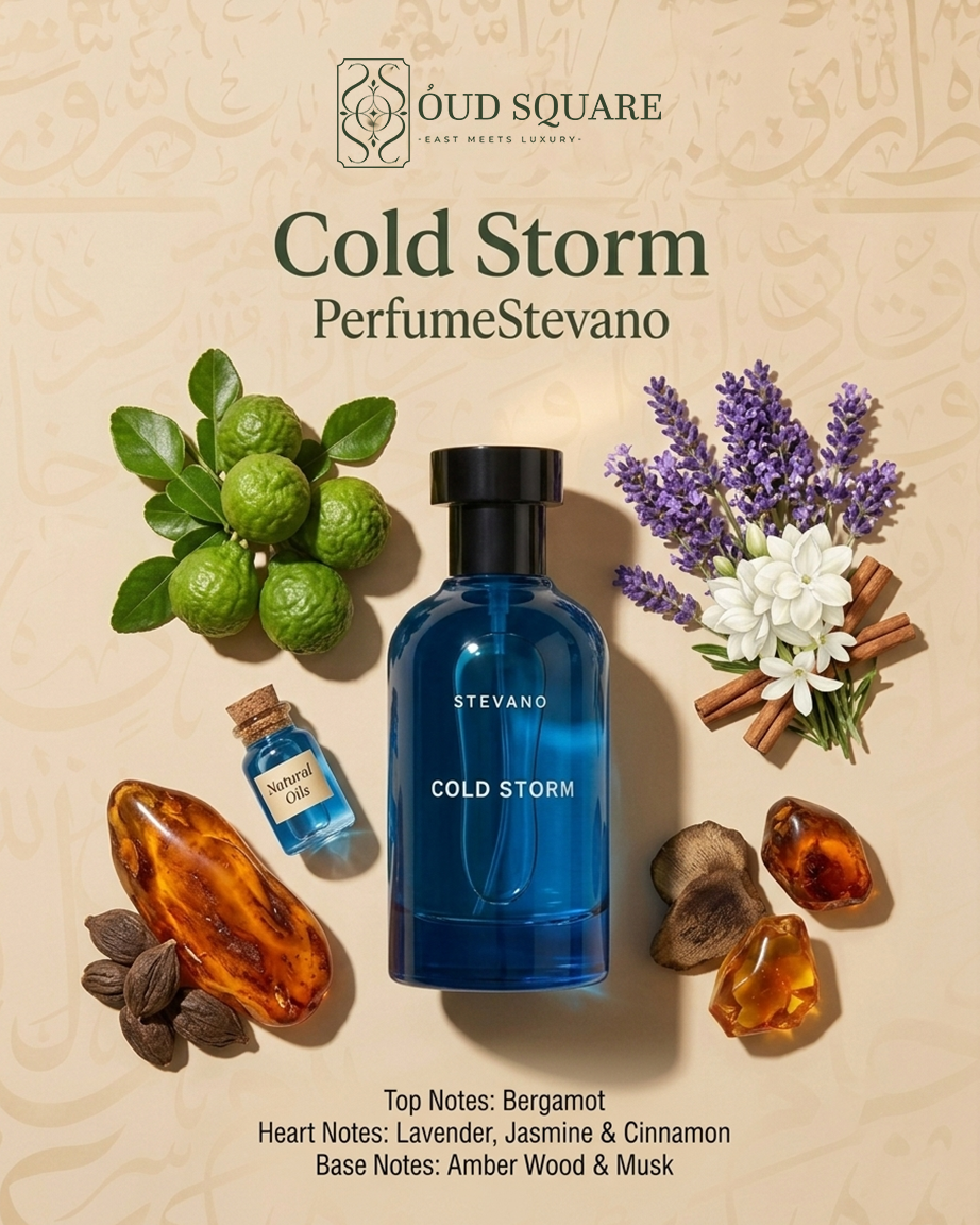 Cold Storm EDP 100ml by Stevano — fresh citrusy masculine perfume with bergamot lavender and amber wood
