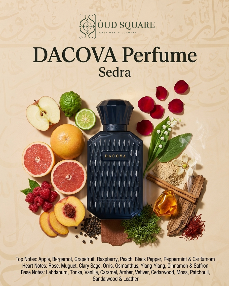 Dacova EDP 100ml — complex fruity spicy Oriental unisex perfume with apple saffron rose and leather patchouli