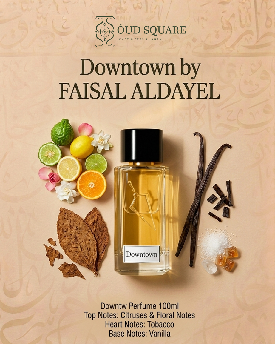 Downtown unisex eau de parfum with citrus floral notes tobacco and vanilla — Faisal Al Dayel fragrance
