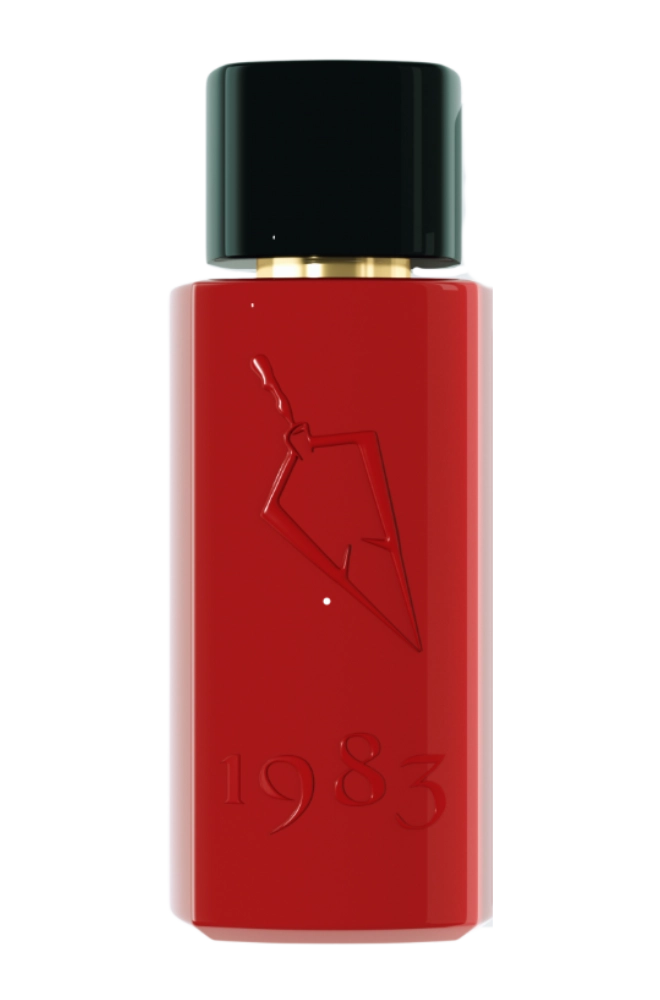Red 1983 luxury fruity floral perfume bottle on bright elegant background — Oud Square EDP
