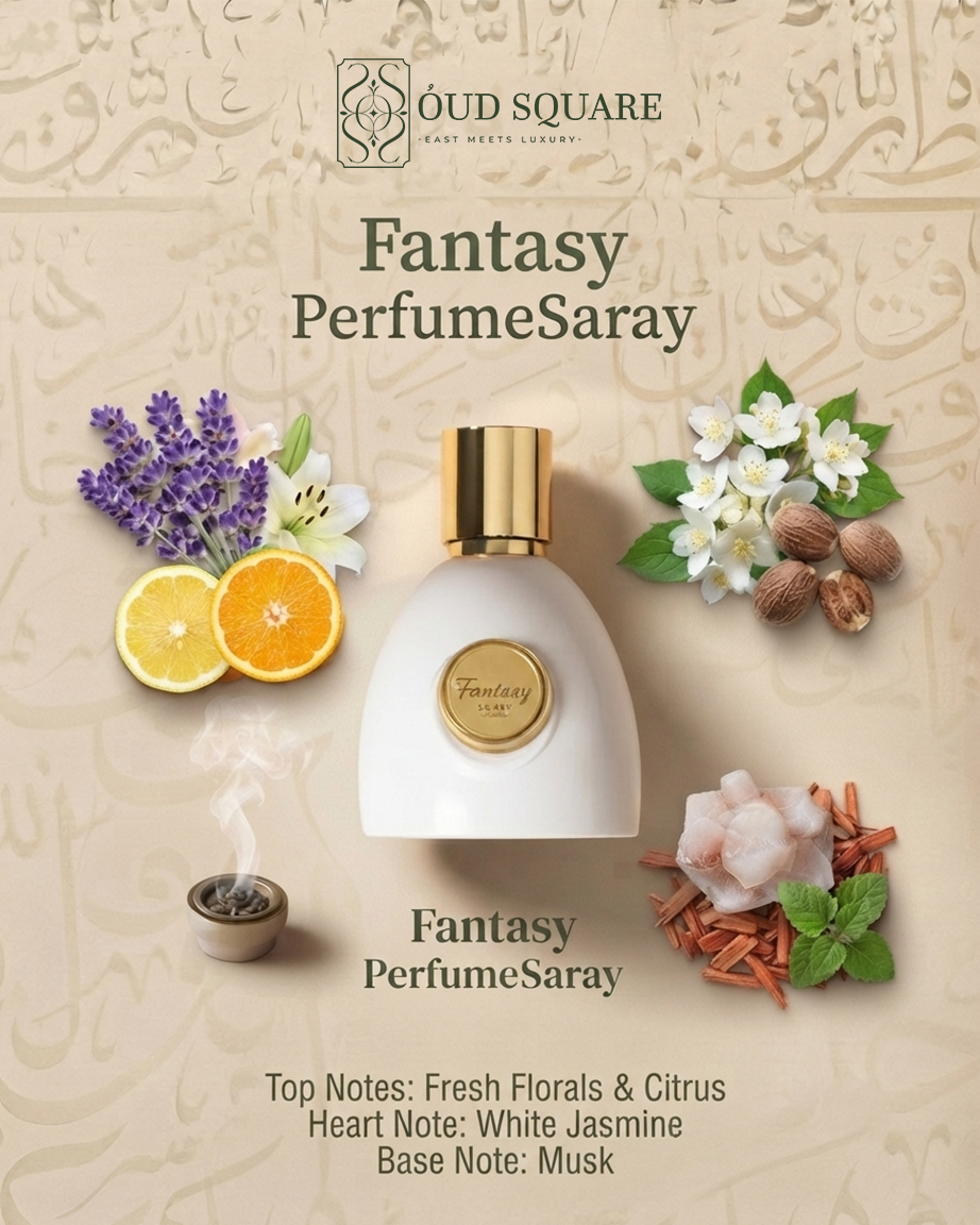Fantasy EDP by Saray — fresh florals citrus white jasmine musk soft dreamy feminine women's perfume bottle