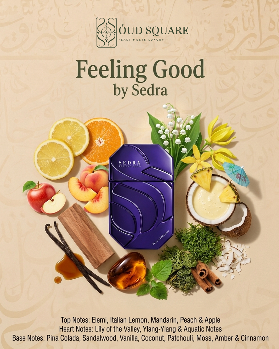Feeling Good EDP 90ml by Sedra — fresh tropical citrus and coconut vanilla unisex perfume bottle
