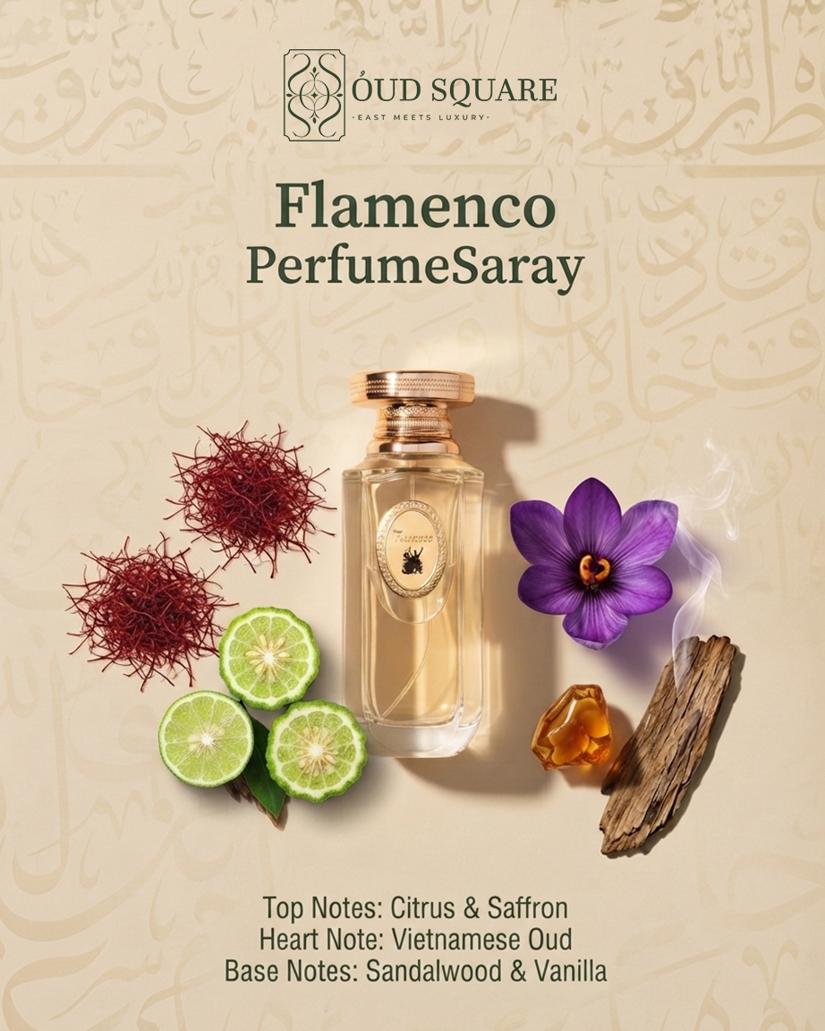 Flamenco EDT by Saray — citrus saffron Vietnamese oud sandalwood vanilla vivid Oriental unisex fragrance