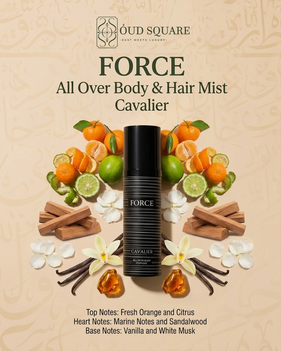 Force Body & Hair Mist 100ml by Cavalier — fresh citrus marine masculine mist with orange and vanilla musk
