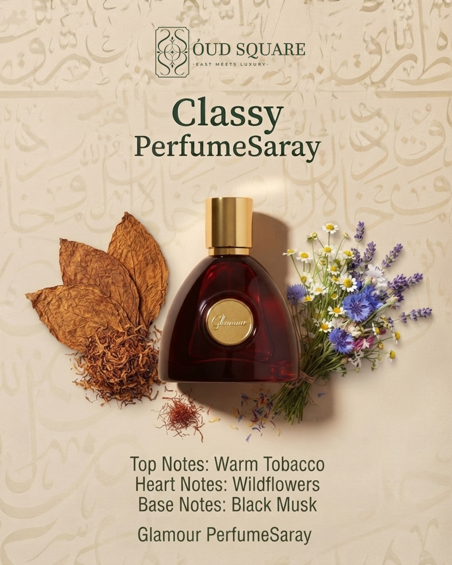Glamour EDP 100ml by Saray — warm tobacco wildflowers black musk softly bold mysterious unisex perfume
