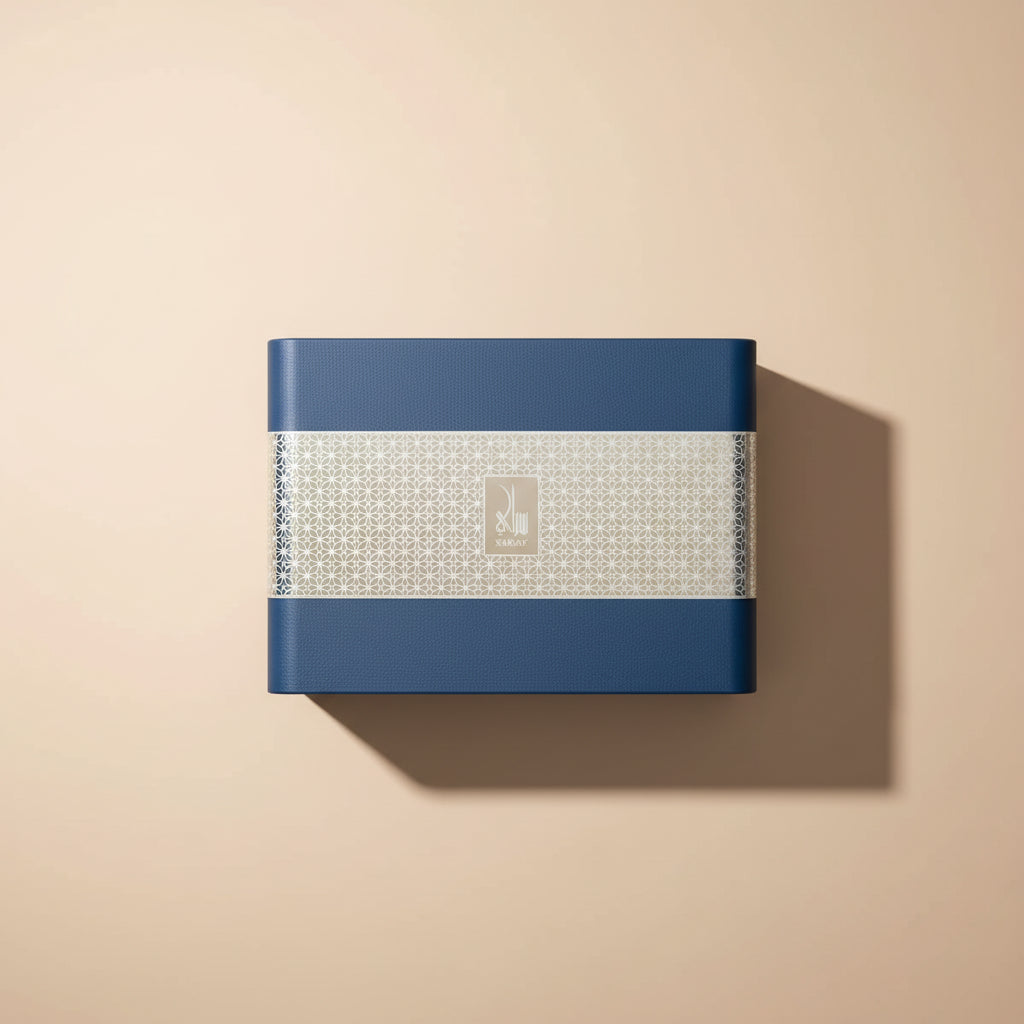 Set of three perfume bottles in a blue Saray box on a light background