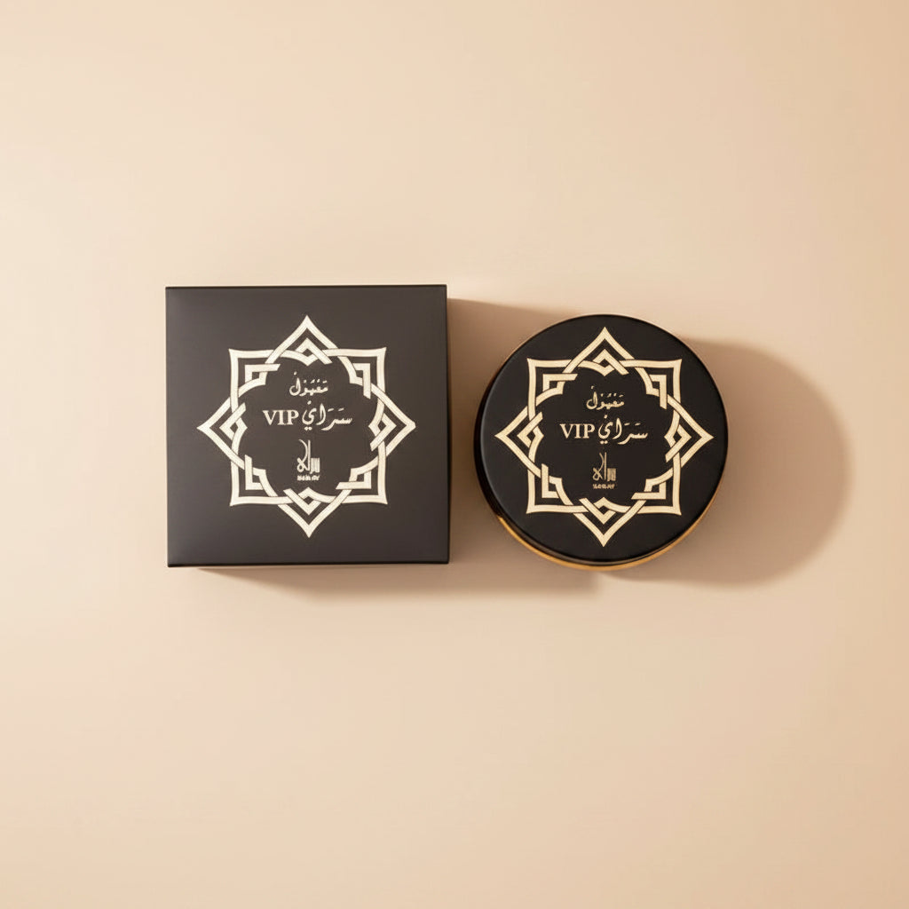 Black container with gold accents and 'VIP' text on a white background