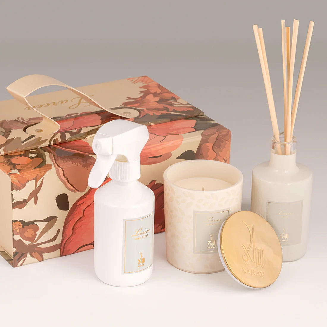 Lareen Box luxury complete home fragrance gift with three formats bergamot mandarin jasmine — Saray Oud Square