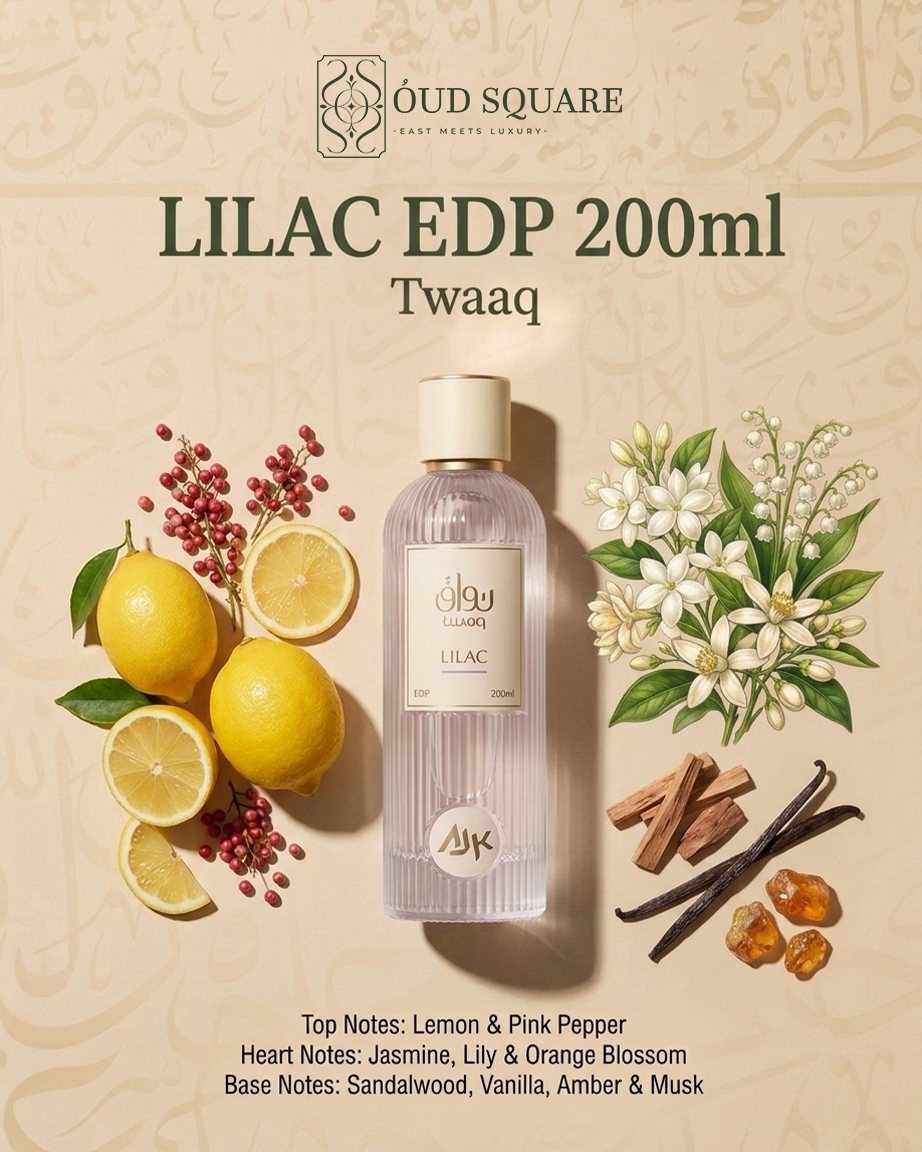 Lilac unisex eau de parfum with lemon pink pepper orange blossom and amber — Twaaq fresh fragrance
