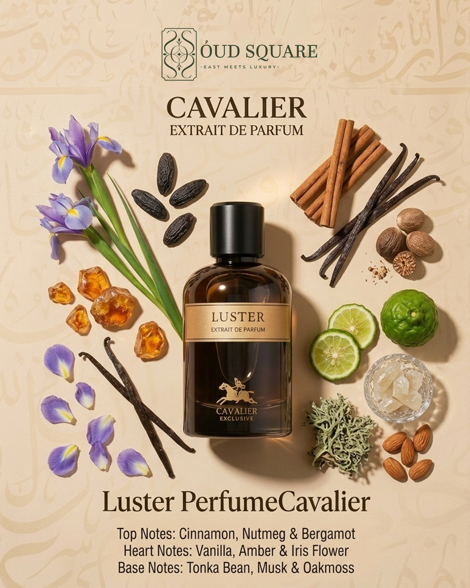 Luster EDP 100ml by Cavalier — warm spicy elegant unisex perfume with cinnamon vanilla iris and oakmoss
