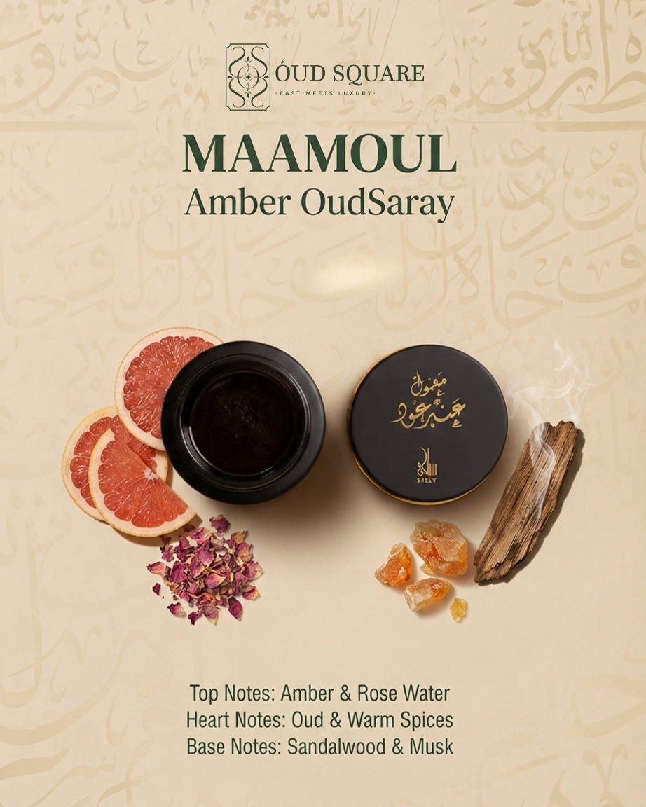 Maamoul Amber Oud Arabian incense by Saray — amber rose water oud warm spices sandalwood musk golden
