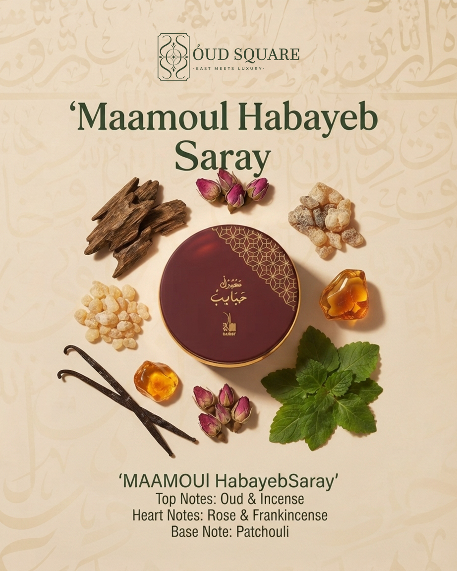 Maamoul Habayeb Arabian incense by Saray — oud rose frankincense patchouli warm loving Maamoul