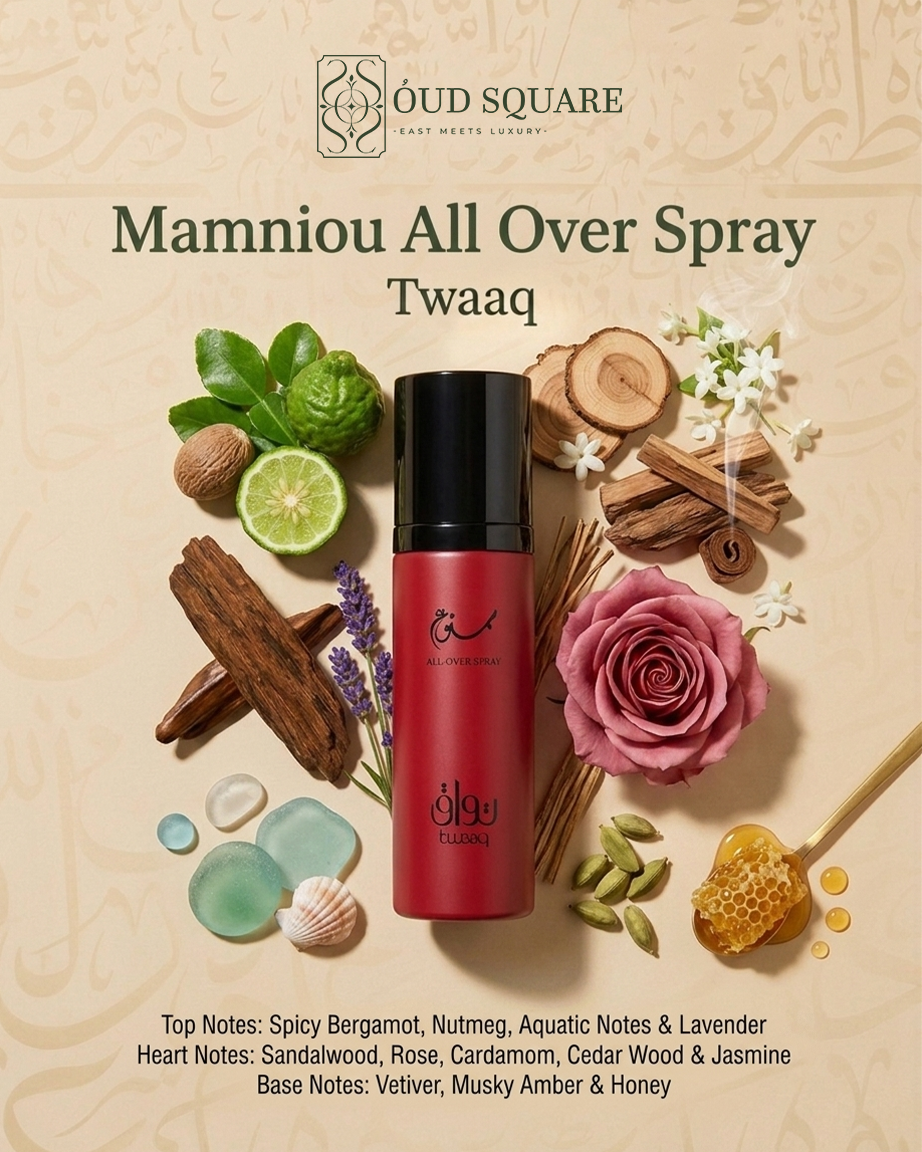 Mamnou bold unisex fragrance spray with spicy bergamot sandalwood and musky amber — Twaaq Oriental EDT
