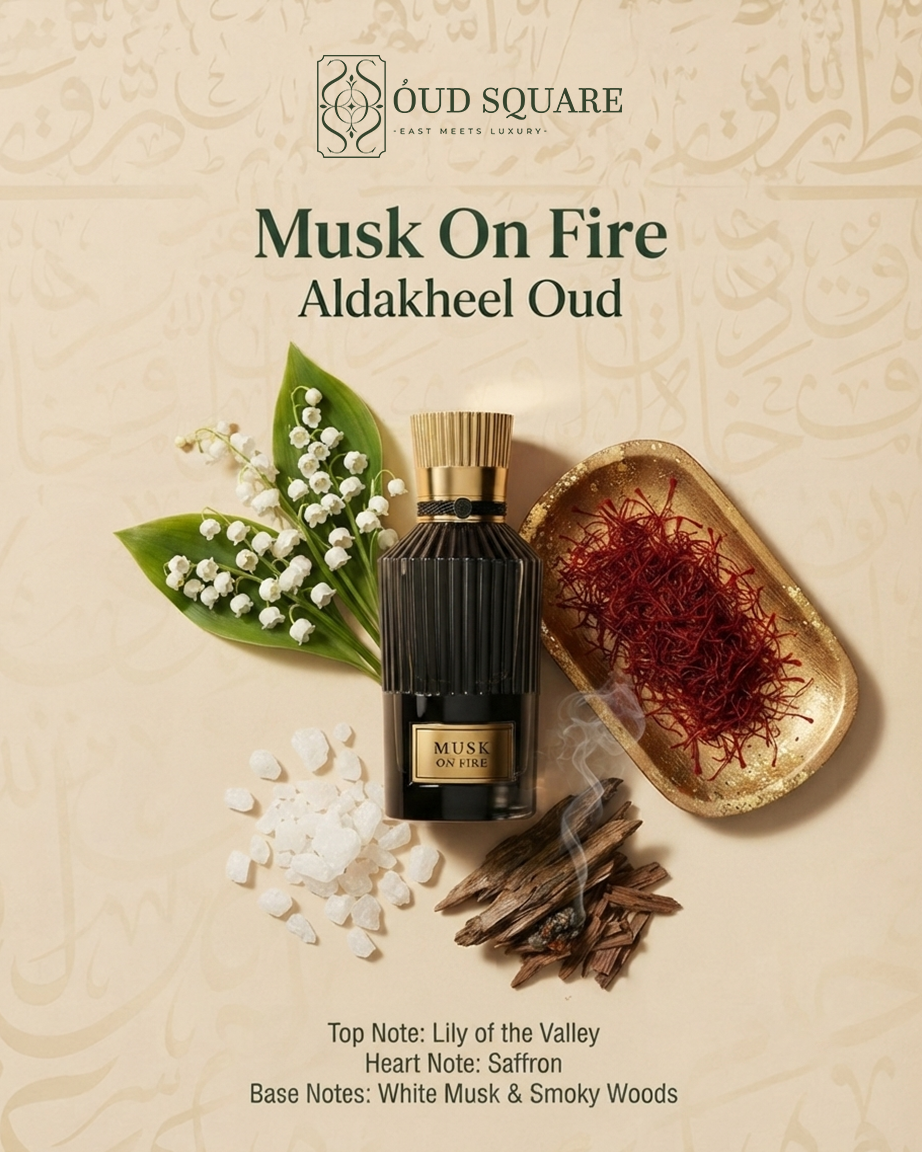 Musk On Fire EDP by Aldakheel Oud — lily of the valley saffron smoky woods white musk bold unisex perfume
