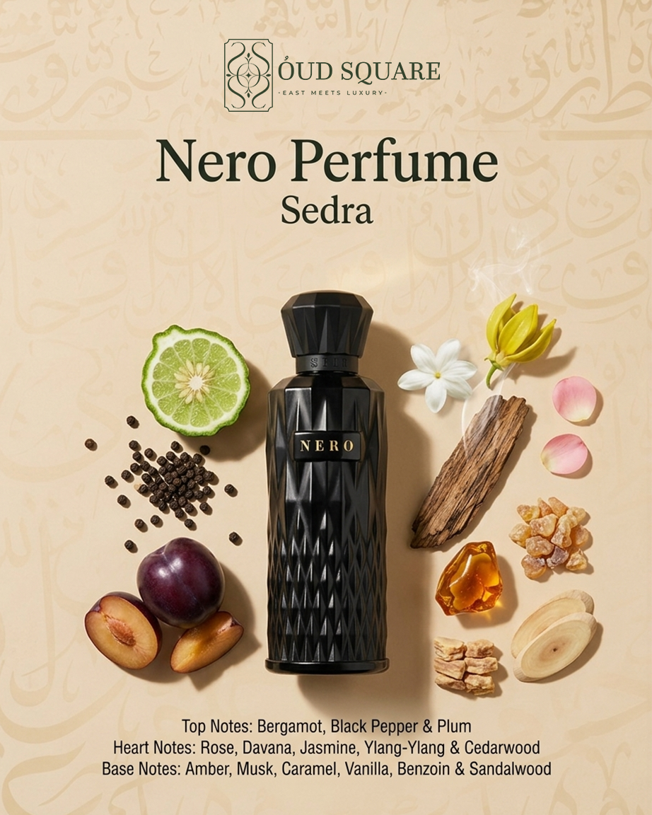 Nero EDP 100ml — bold spicy floral unisex perfume with bergamot black pepper rose and caramel vanilla