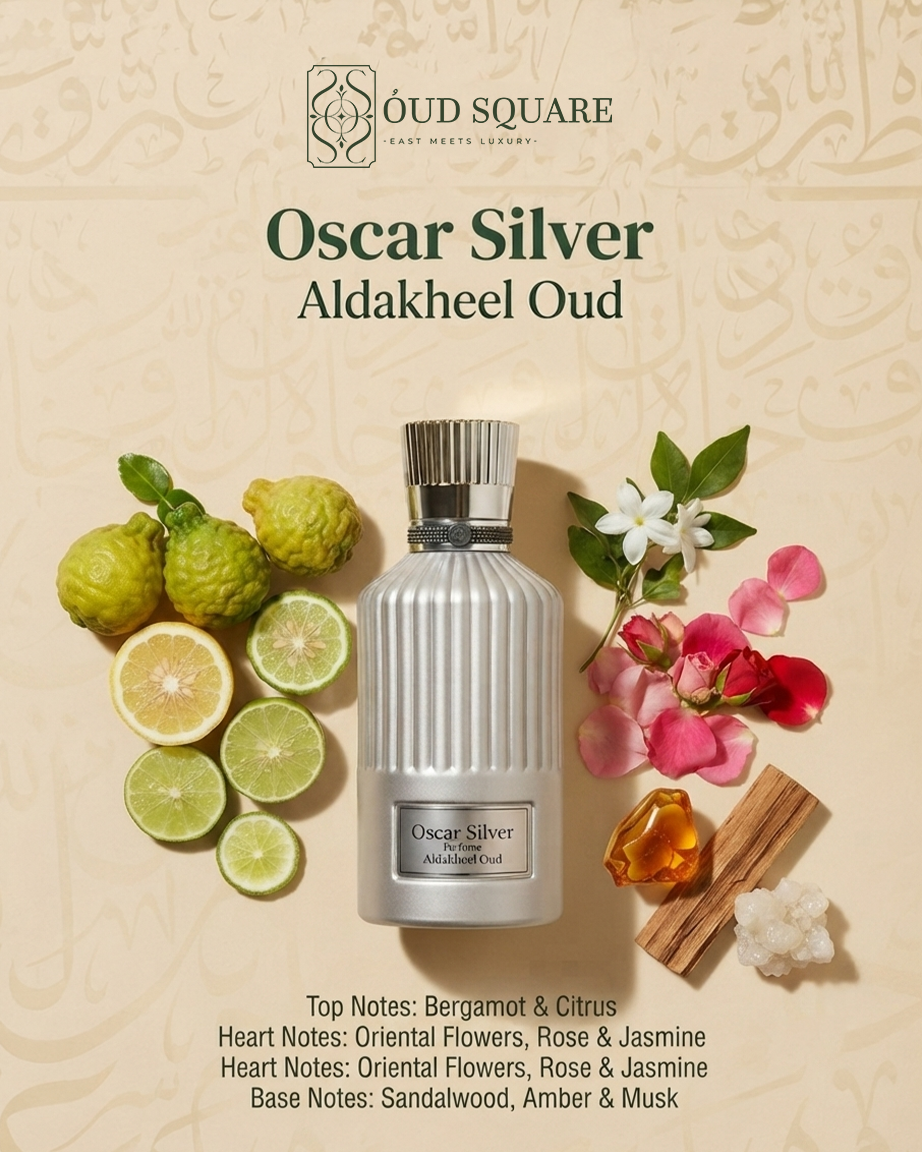 Oscar Silver EDP by Aldakheel Oud — bergamot rose jasmine sandalwood amber musk distinguished unisex perfume