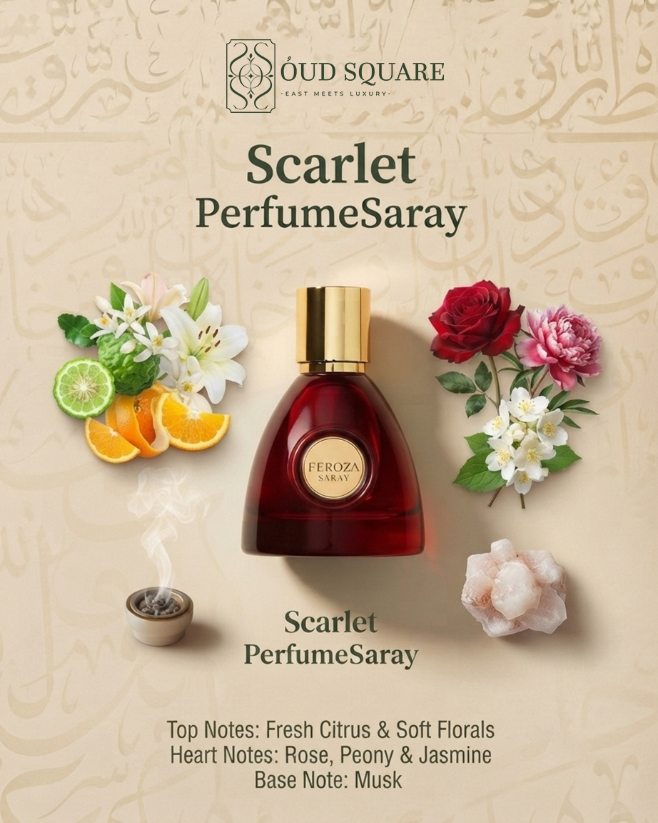 Scarlet EDP by Saray — rose peony jasmine musk soft romantic French floral women's perfume bottle