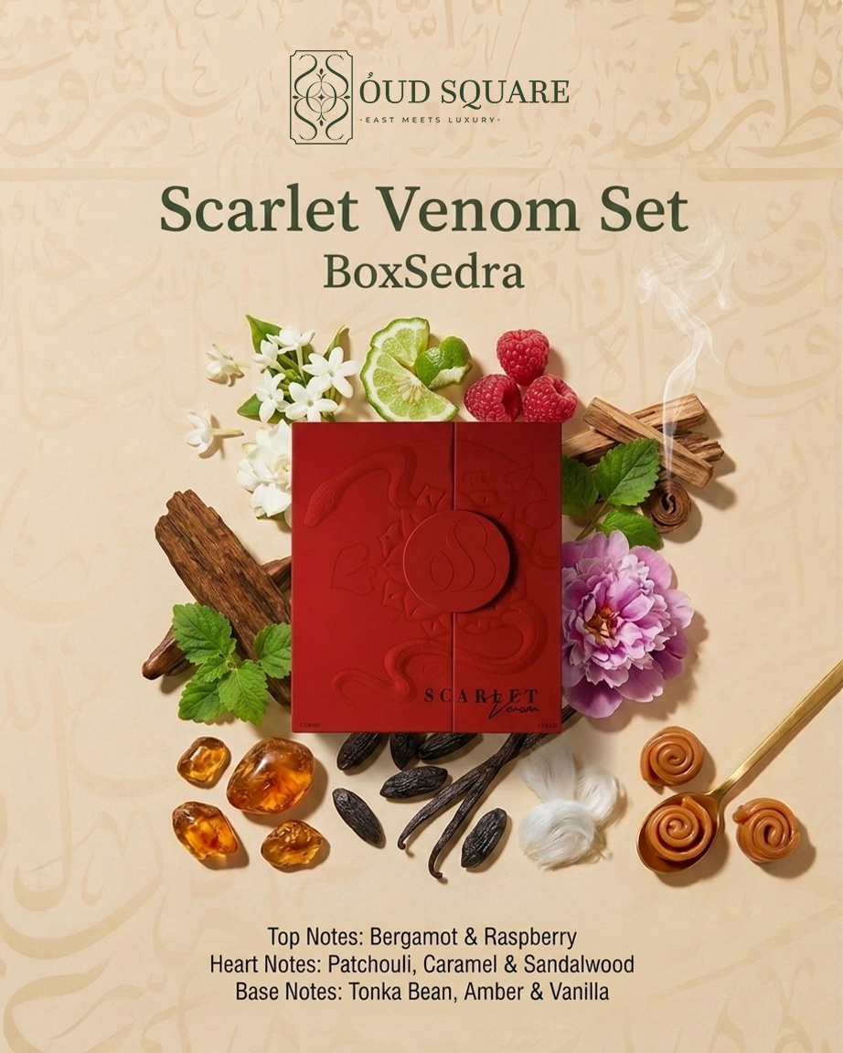 Scarlet Venom Set Box — EDP 200ml and Hair & Body Mist 50ml bold sweet unisex fragrance gift set
