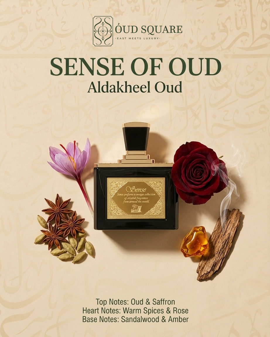 Sense of Oud EDP by Aldakheel Oud — rich spicy oud unisex perfume with oud saffron rose and sandalwood amber