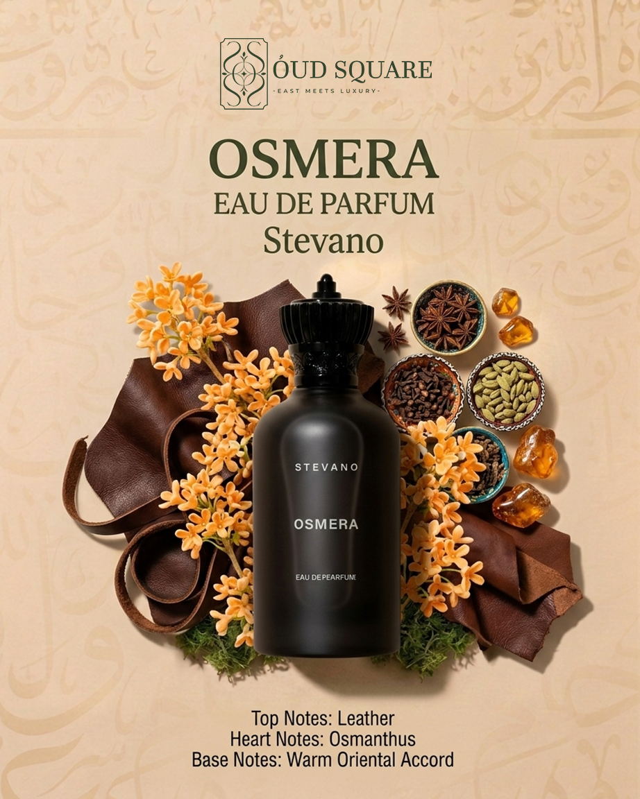 Osmera leathery floral masculine EDP by Stevano — leather osmanthus oriental at Oud Square
