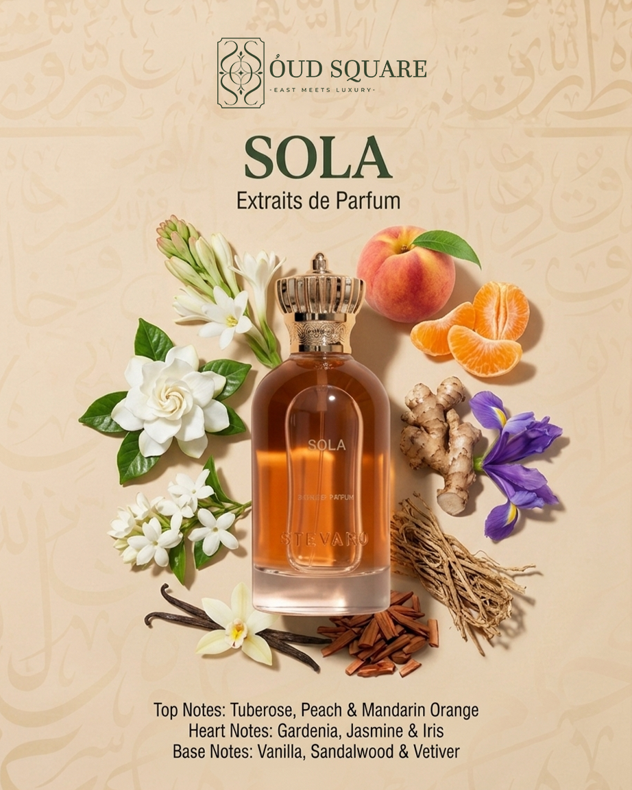 Sola soft radiant feminine EDP by Stevano — tuberose jasmine iris vanilla sandalwood at Oud Square
