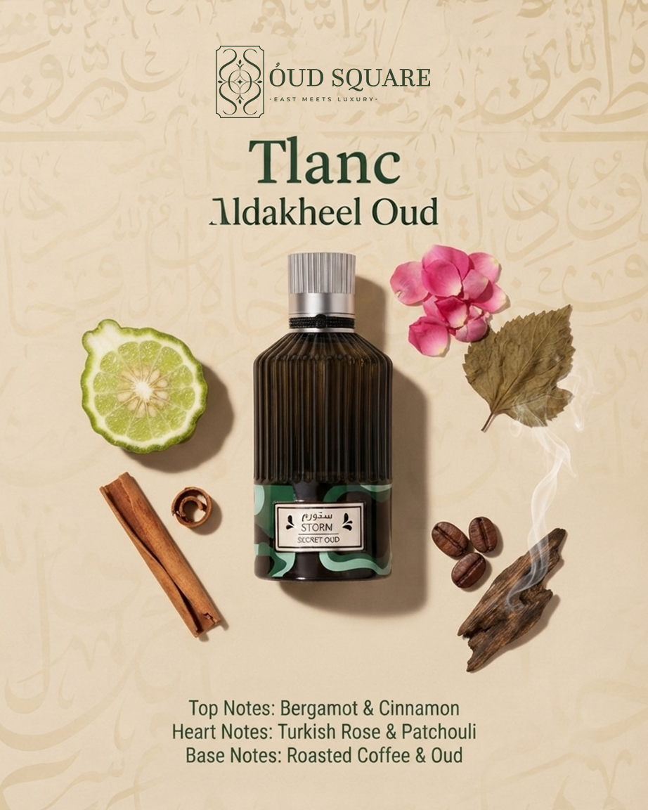 Storm Secret Oud EDP by Aldakheel Oud — bergamot cinnamon Turkish rose patchouli coffee oud dark unisex perfume
