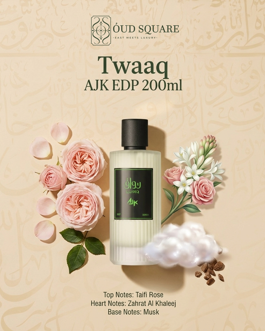 AJK 200ml unisex Oriental fragrance by Twaaq — premium floral musky EDP at Oud Square
