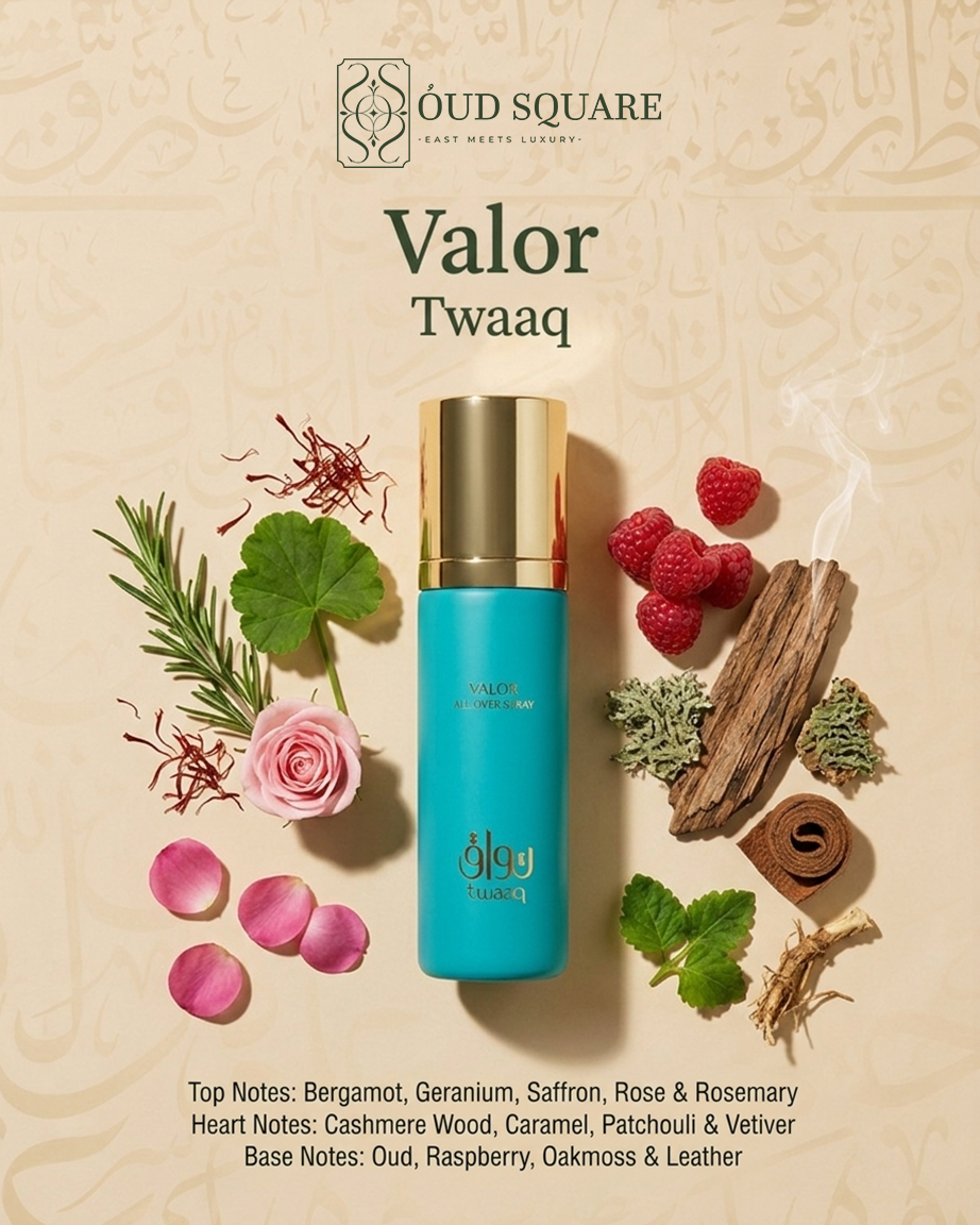 Valor All Over Spray 100ml — bold oud leather and oakmoss unisex Oriental EDT spray bottle from Oud Square
