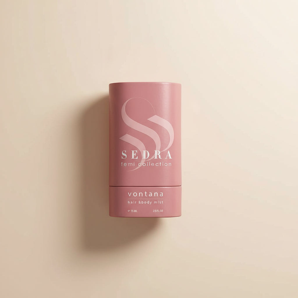 Sedra Vontana hair and body mist packaging on a white background