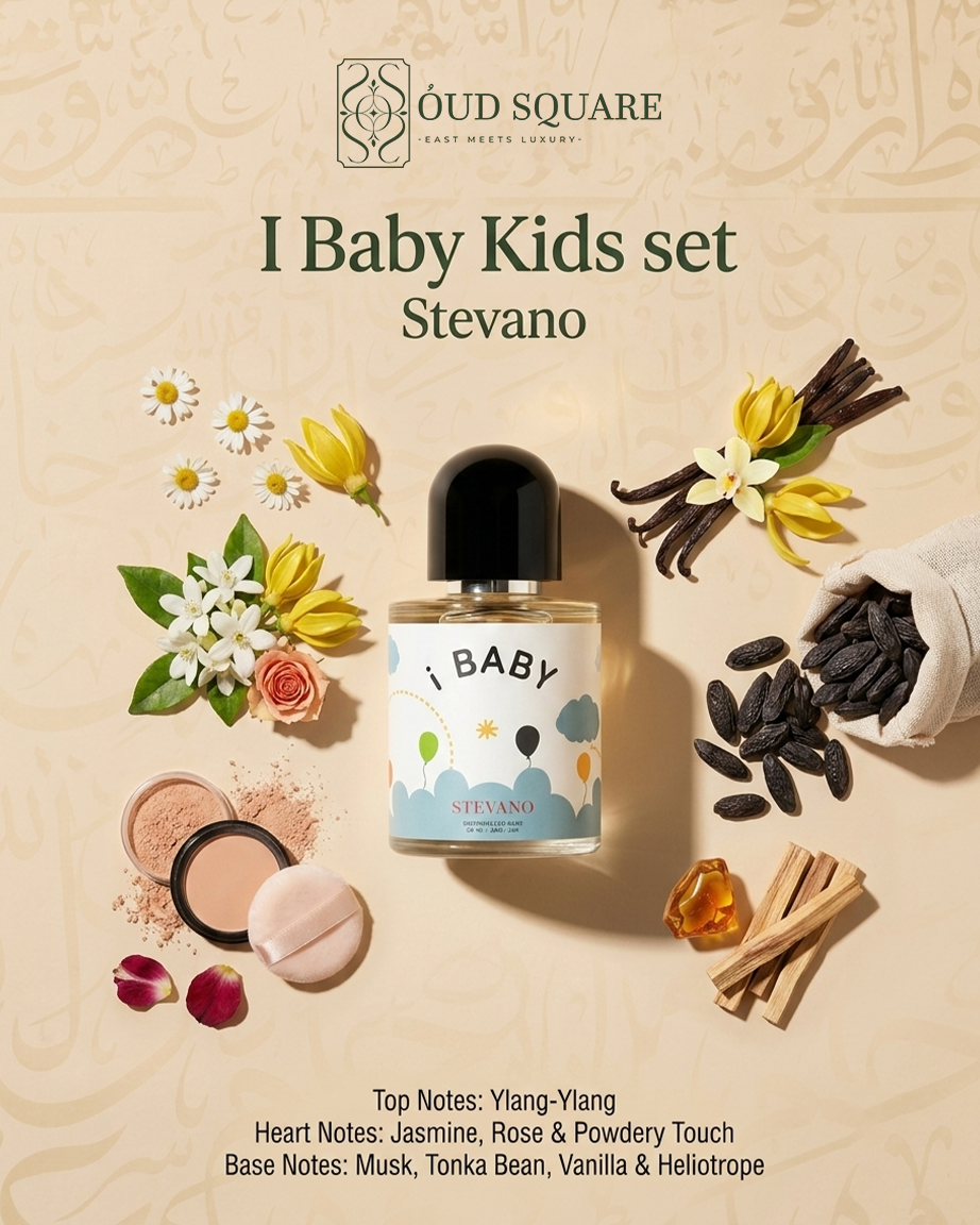 iBaby Kids Perfume Collection EDP and roll-on on soft light background — gentle children's fragrance at Oud Square
